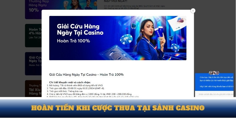 Hoàn tiền khi cược thua tại sảnh casino